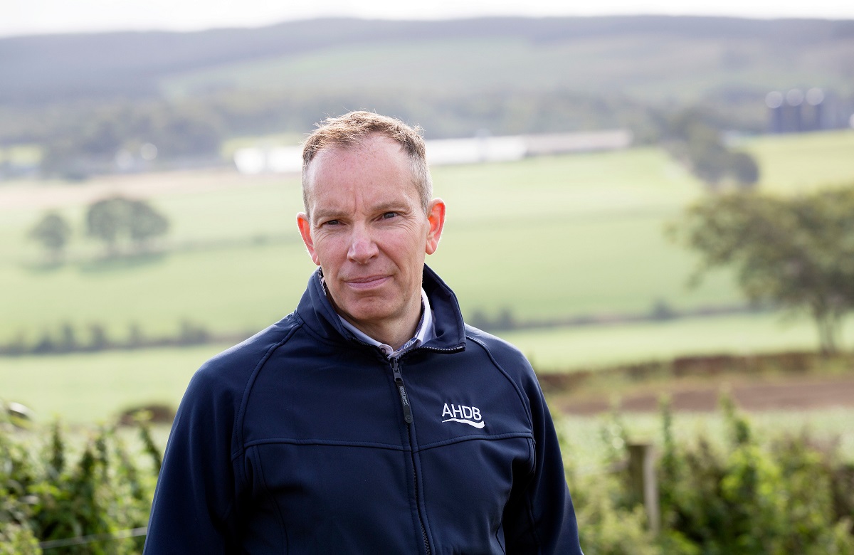 Paul Flanagan wearing an AHDB jacket with fields in the background